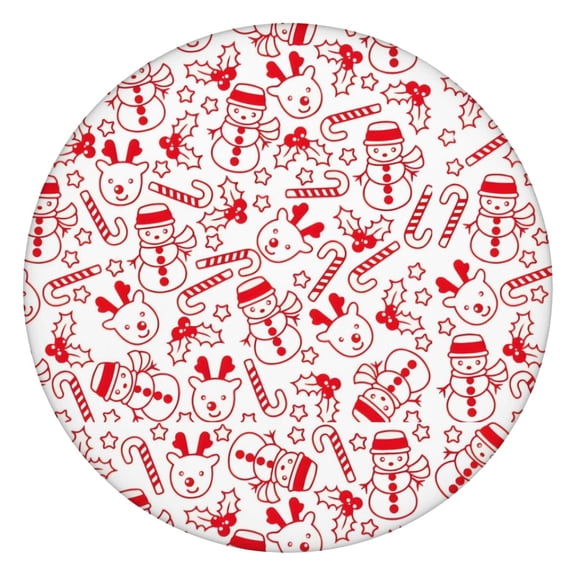 Red Christmas Snowman Pattern Round Fitted Tablecloth with Elastic Edge,Dining Table Cover Waterproof,Outdoor Round Tablecloth for Camping,Dining,Indoor and Outdoor