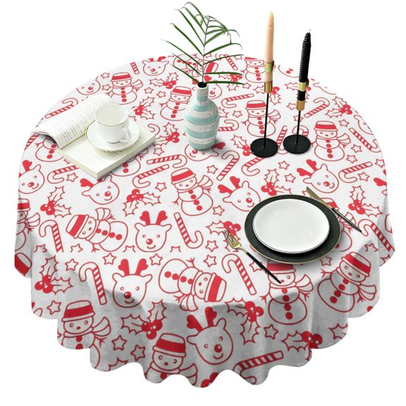 Red Christmas Snowman Pattern Round Tablecloth 60"x60",Wrinkle Wipeable Table Cloth for Kitchen Dining Room Picnic Patio Party