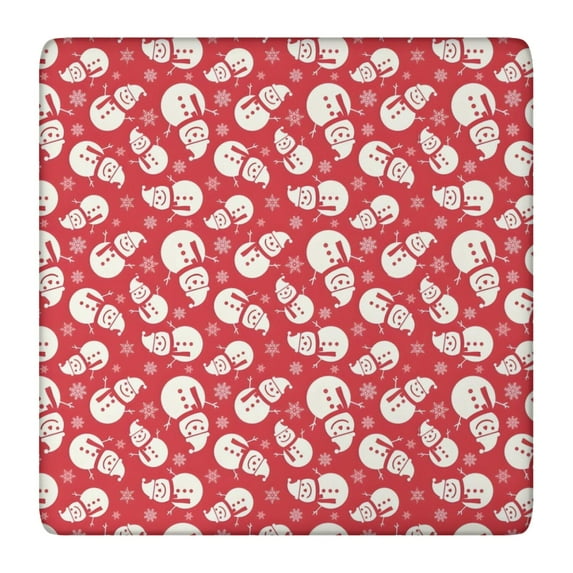 Red Christmas Snowman Pattern Square Fitted Tablecloth with Elastic Edge,Square Table Cover,Washable Elastic Table Cover for Home Kitchen Party Decor 36"x36"
