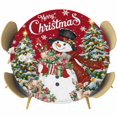 thumbnail image 1 of Red Christmas Snowman Round Tablecloth, Fitted Table Cover with Elastic for 36"-44" Round Tables, Xmas Tree Snowflake Botanical Table Cloth Outdoor Indoor Dinning Party Waterproof Tablecloths, 1 of 7