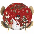 thumbnail image 1 of Red Christmas Snowman Round Tablecloth, Fitted Table Cover with Elastic for 55"-60" Round Tables, Xmas Snowflake Elk Tree Balls Table Cloth Outdoor Indoor Dinning Party Waterproof Tablecloths, 1 of 7