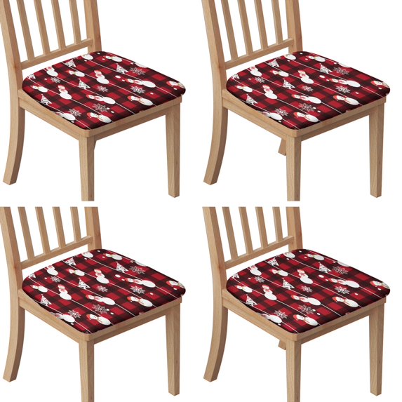 Red Christmas Snowman Seat Covers for Dining Room Chairs Set Of 4,Stretch Printed Washable Chair Seat Cover with Elastic Ties and Button,Removable Waterproof Couch Cushion Covers