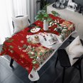 thumbnail image 1 of Red Christmas Snowman Table Cloth Waterproof Tablecloths, Xmas Snowflake Elk Tree Balls Tablecloth Dining Table Cover for Kitchen Party Tabletop Outdoor, Rectangle Tablecloth 54x108 Inch, 1 of 9