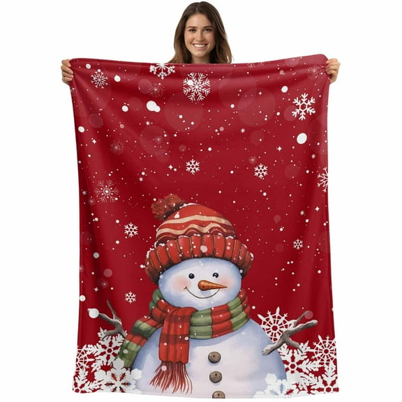 Red Christmas Snowman Throw Blankets, Winter Snowflakes Soft Fleece Blanket Decorative for Home Sofa Couch Chair Living Bedroom, 40x50 inches,
