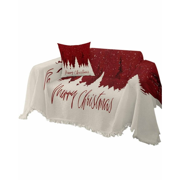 Red Christmas Sofa Couch Covers for Dogs, Washable Sofa Throw Cover Single Slipcovers for Armchair with Tassels, Xmas Snowflake Tree Couch Protector Towel Blanket M 71''x91''