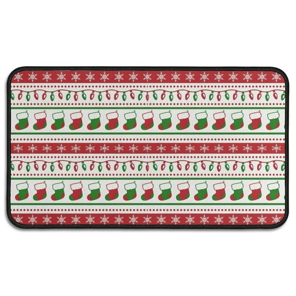 Red Christmas Stocking and Snowflake Pattern Door Rugs,Washable Non Slip Door Mats Indoor,Decorative Door Mats,Entry Mat Indoor for Entrance,Bedroom,Kitchen,Bathroom,30"x17"