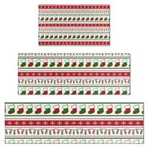 Red Christmas Stocking and Snowflake Pattern Kitchen Rugs Sets Of 3,Kitchen Runner Rugs Non Skid Washable,Decorative Kitchen Floor Mats for Kitchen,Sink,Laundry,17"x30"  17"x47"   17"x59"