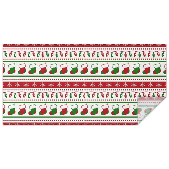 Red Christmas Stocking and Snowflake Pattern Rectangle Tablecloth 60"x120",Waterproof Polyester Rectangle Table Cloth, Wipeable Spillproof Polyester Tablecloth for Dining, Camping, Indoor and Outdoor