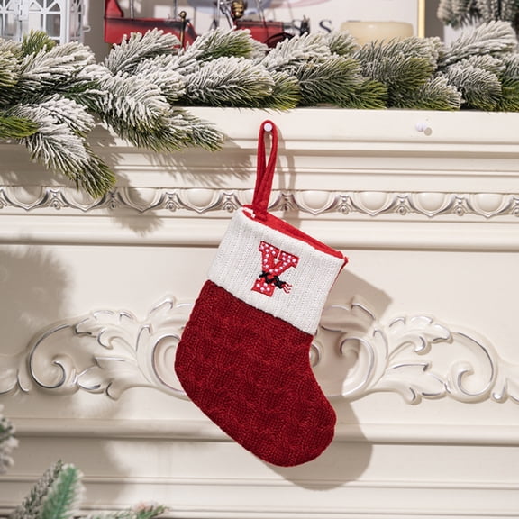 Red Christmas Stockings with Initials 7.7 Inches, Mini Knitted Embroidered Monogram Stockings with Plush White Cuffs, Personalized Letter Xmas Stocking for Tree Fireplace Holiday Decor