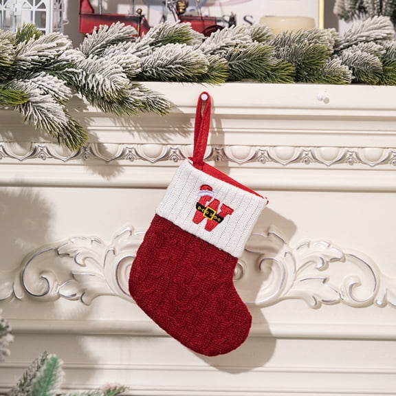 Red Christmas Stockings with Initials 7.7 Inches, Mini Knitted Embroidered Monogram Stockings with Plush White Cuffs, Personalized Letter Xmas Stocking for Tree Fireplace Holiday Decor