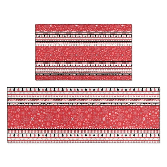 Red Christmas Striped Pattern Kitchen Rugs Sets Of 2,Anti Fatigue Kitchen Mat Rugs Non Slip Washable,Decorative Kitchen Floor Mats for Kitchen,Sink,Laundry,17"x30"+17"x47"