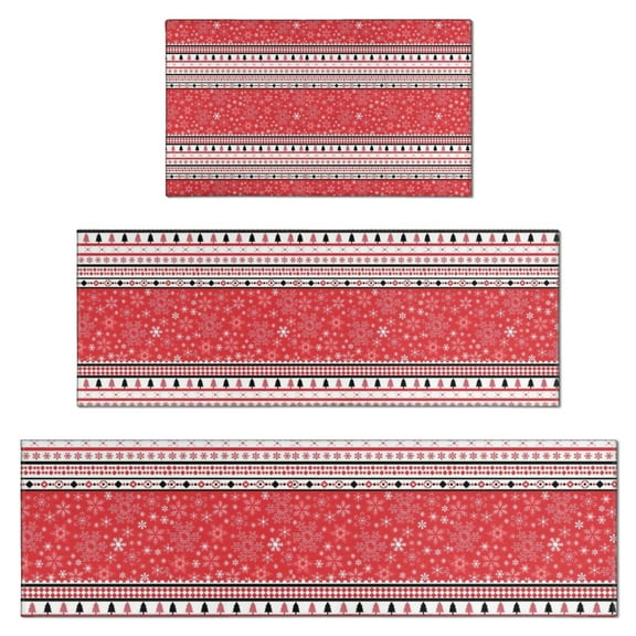 Red Christmas Striped Pattern Kitchen Rugs Sets Of 3,Kitchen Runner Rugs Non Skid Washable,Decorative Kitchen Floor Mats for Kitchen,Sink,Laundry,17"x30"+ 17"x47" + 17"x59"