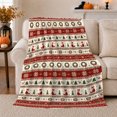 thumbnail image 1 of Red Christmas Stripes with Snowmen and Wreaths, Festive Nordic Style for Holiday Lovers, Winter Icon Rows and Christmas Gift, Soft Flannel Blanket for Family Room and Guest Room, Home Decor, 1 of 9