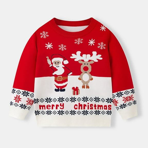 Red Christmas Sweater for Big Girls 7 Years - Festive Santa Reindeer Snowflake Print, 100% Polyester, Perfect for Holiday Parties & Christmas Photos