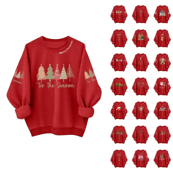Red Christmas Sweatshirts for Women 2025 Long Sleeve Crewneck Merry Christmas Graphic Sweatshirt Holiday Pullover Tops
