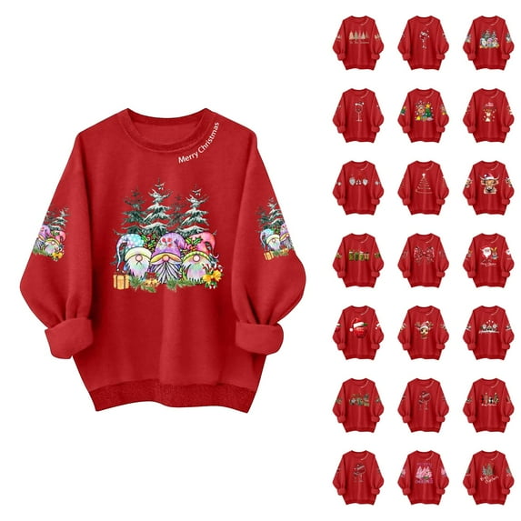 Red Christmas Sweatshirts for Women 2025 Long Sleeve Crewneck Merry Christmas Graphic Sweatshirt Holiday Pullover Tops