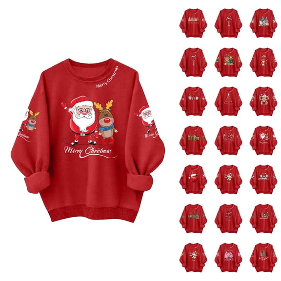 Red Christmas Sweatshirts for Women 2025 Long Sleeve Crewneck Merry Christmas Graphic Sweatshirt Holiday Pullover Tops
