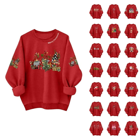 Red Christmas Sweatshirts for Women 2025 Long Sleeve Crewneck Merry Christmas Graphic Sweatshirt Holiday Pullover Tops
