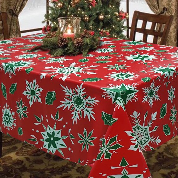 Red Christmas Table Cloth Rectangle 60"x84" Reusable- Burgundy Frozen Snowflake Winter Rectangular Table Cover for Kitchen Dinning, Holiday Dinner