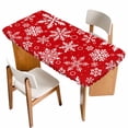 thumbnail image 1 of Red Christmas Table Cloths for 3 Foot Rectangle Tables, White Snowflake Merry Christmas Patio Waterproof Elastic Fitted Tablecloths, Washable Rectangular Table Cover for Camping, 1 of 8