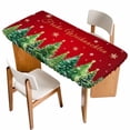 thumbnail image 1 of Red Christmas Table Cloths for 3 Foot Rectangle Tables, Winter Xmas Trees Snowflake Holiday Patio Waterproof Elastic Fitted Tablecloths, Washable Rectangular Table Cover for Camping, 1 of 8