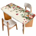 thumbnail image 1 of Red Christmas Table Cloths for 3 Foot Rectangle Tables, Xams Tree Winter Poinsettia Pine Cones Farmhouse Patio Waterproof Elastic Fitted Tablecloths, Washable Rectangular Table Cover for Camping, 1 of 8