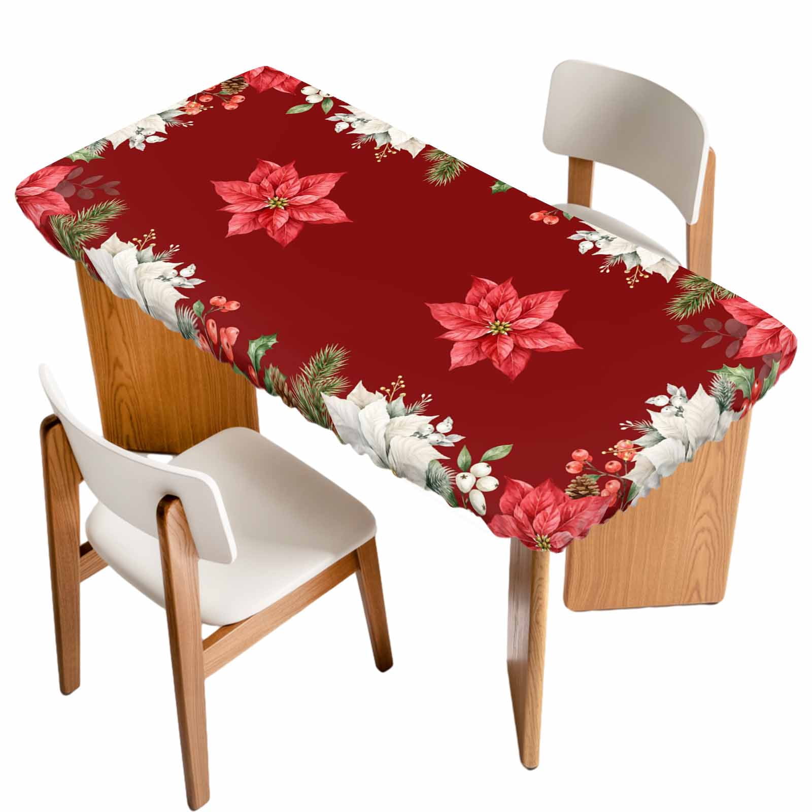 Red Christmas Table Cloths for 3 Foot Rectangle Tables, Xmas Poinsettia ...