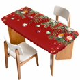 thumbnail image 1 of Red Christmas Table Cloths for 4 Foot Rectangle Tables, Xams Tree Winter Poinsettia Pine Cones Patio Waterproof Elastic Fitted Tablecloths, Washable Rectangular Table Cover for Camping, 1 of 8