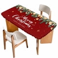 thumbnail image 1 of Red Christmas Table Cloths for 4 Foot Rectangle Tables, Xmas Botanical Ball Bell Patio Waterproof Elastic Fitted Tablecloths, Washable Rectangular Table Cover for Camping, 1 of 8