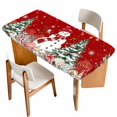 thumbnail image 1 of Red Christmas Table Cloths for 5 Foot Rectangle Tables, Snowman Xmas Tree Coastal Snowflake Starfish Patio Waterproof Elastic Fitted Tablecloths, Washable Rectangular Table Cover for Camping, 1 of 8