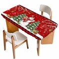 thumbnail image 1 of Red Christmas Table Cloths for 5 Foot Rectangle Tables, Xmas Snowman Tree Snowflakes Birch Branches Patio Waterproof Elastic Fitted Tablecloths, Washable Rectangular Table Cover for Camping, 1 of 8