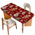 thumbnail image 1 of Red Christmas Table Cloths for 5 Foot Rectangle Tables, Xmas Tree Balls Snowman Gingerbread Patio Waterproof Elastic Fitted Tablecloths, Washable Rectangular Table Cover for Camping, 1 of 8