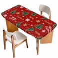thumbnail image 1 of Red Christmas Table Cloths for 5 Foot Rectangle Tables, Xmas Tree Snowflake Stars Farmhouse Patio Waterproof Elastic Fitted Tablecloths, Washable Rectangular Table Cover for Camping, 1 of 8