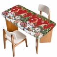 thumbnail image 1 of Red Christmas Table Cloths for 6 Foot Rectangle Tables, Gnomes Xmas Tree Snowflake Gifts Patio Waterproof Elastic Fitted Tablecloths, Washable Rectangular Table Cover for Camping, 1 of 8