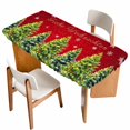 thumbnail image 1 of Red Christmas Table Cloths for 6 Foot Rectangle Tables, Green Xmas Tree Snowflake Winter Patio Waterproof Elastic Fitted Tablecloths, Washable Rectangular Table Cover for Camping, 1 of 8