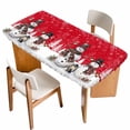 thumbnail image 1 of Red Christmas Table Cloths for 6 Foot Rectangle Tables, Snowman Snowflake Winter Birds Patio Waterproof Elastic Fitted Tablecloths, Washable Rectangular Table Cover for Camping, 1 of 8