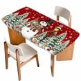 thumbnail image 1 of Red Christmas Table Cloths for 6 Foot Rectangle Tables, Snowman Xmas Snowflake Botanical Tree Patio Waterproof Elastic Fitted Tablecloths, Washable Rectangular Table Cover for Camping, 1 of 8