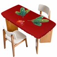 thumbnail image 1 of Red Christmas Table Cloths for 6 Foot Rectangle Tables, Xmas Tree Ball Winter Modern Art Patio Waterproof Elastic Fitted Tablecloths, Washable Rectangular Table Cover for Camping, 1 of 8