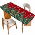 thumbnail image 1 of Red Christmas Table Cloths for 8 Foot Rectangle Tables, Snowflake Xmas Christmas Tree Patio Waterproof Elastic Fitted Tablecloths, Washable Rectangular Table Cover for Camping, 1 of 8