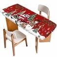 thumbnail image 1 of Red Christmas Table Cloths for 8 Foot Rectangle Tables, Snowman Truck Xmas Tree Ball Snowflake Winter Patio Waterproof Elastic Fitted Tablecloths, Washable Rectangular Table Cover for Camping, 1 of 8