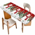 thumbnail image 1 of Red Christmas Table Cloths for 8 Foot Rectangle Tables, Xmas Trees Snowman Elk Snowflake Patio Waterproof Elastic Fitted Tablecloths, Washable Rectangular Table Cover for Camping, 1 of 8