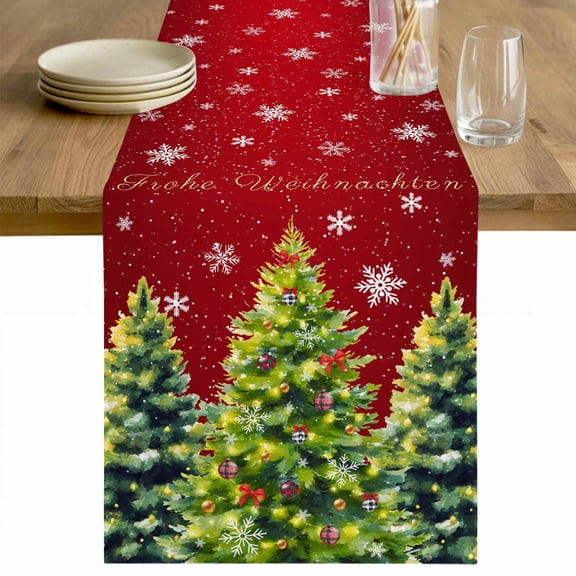 Red Christmas Table Runner 36 Inches Long Farmhouse Dress Scarves, Green Xmas Tree Snowflake Winter Dining Tablerunner for Coffee Table/Kitchen Island/Party Décor, Small 13" x 36"