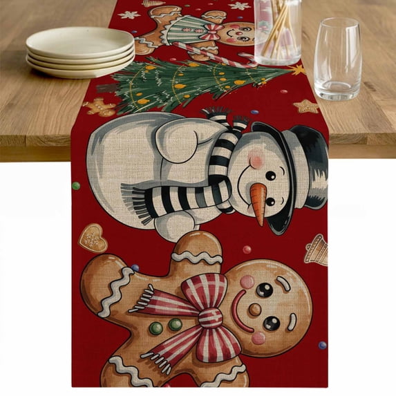 Red Christmas Table Runner 48 Inches Long Farmhouse Dress Scarves, Xmas Tree Gingerbread Snowman Winter Dining Tablerunner for Coffee Table/Kitchen Island/Party Décor, 13" x 48"