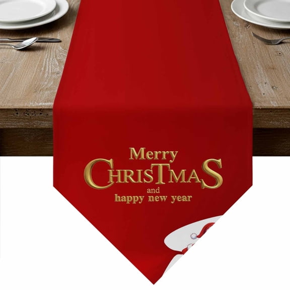 Red Christmas Table Runner Linen Burlap Table Runner 36 Inches Small Winter Xmas New Year Santa Claus Dresser Scarves for Kitchen Island Coffee Dining Room Party Wedding Banquet Holiday Decor 13"x36"