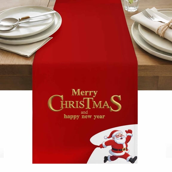 Red Christmas Table Runner Winter Xmas New Year Santa Claus Tablerunners 13 x 70 Inch, Table Decorations Tabletop Scarf for Summer Gathering Holiday Farmhouse Kitchen Dining Decor