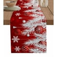 thumbnail image 1 of Red Christmas Table Runner Xmas Balls Snowflake Silver Pine Needles Tablerunners 13 x 72 Inch, Table Decorations Tabletop Scarf for Summer Gathering Holiday Farmhouse Kitchen Dining Decor, 1 of 6