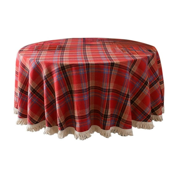 Red Christmas Tablecloth For Holiday Dining Linen Fabric With Fringe For Coffee And Kitchen Table Size 150 Cm Round In Red Weight 0.72 Pounds