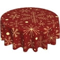 thumbnail image 1 of Red Christmas Tablecloth Round 60 Inch Gold Snowflake Xmas Washable Wrinkle Stain-Resistant Polyester Table Cloth Farmhouse Rustic Indoor Winter Decorations for Home Kitchen Dinning Party Holiday, 1 of 6