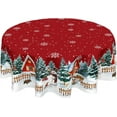 thumbnail image 1 of Red Christmas Tablecloth Round 60 Inch Winter Snowflake Snowman Decoration Outdoor Table Cloth Christmas Trees Red Outdoor Table Cover for Dining Kitchen Holiday Party Picnic Home Decor, 1 of 6