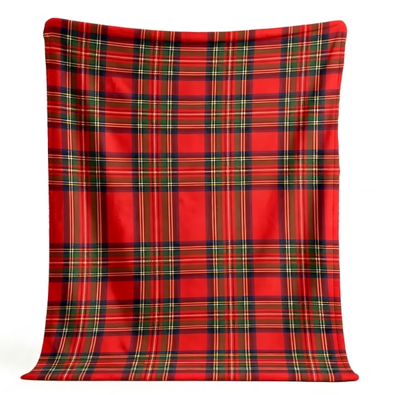 Red Christmas Tartan Plaid Print Flannel Throw Blanket, 30 x 40, 40 x 50, 50 x 60, 60 x 80 Inches, Soft Cozy Blanket for Sofa Bed